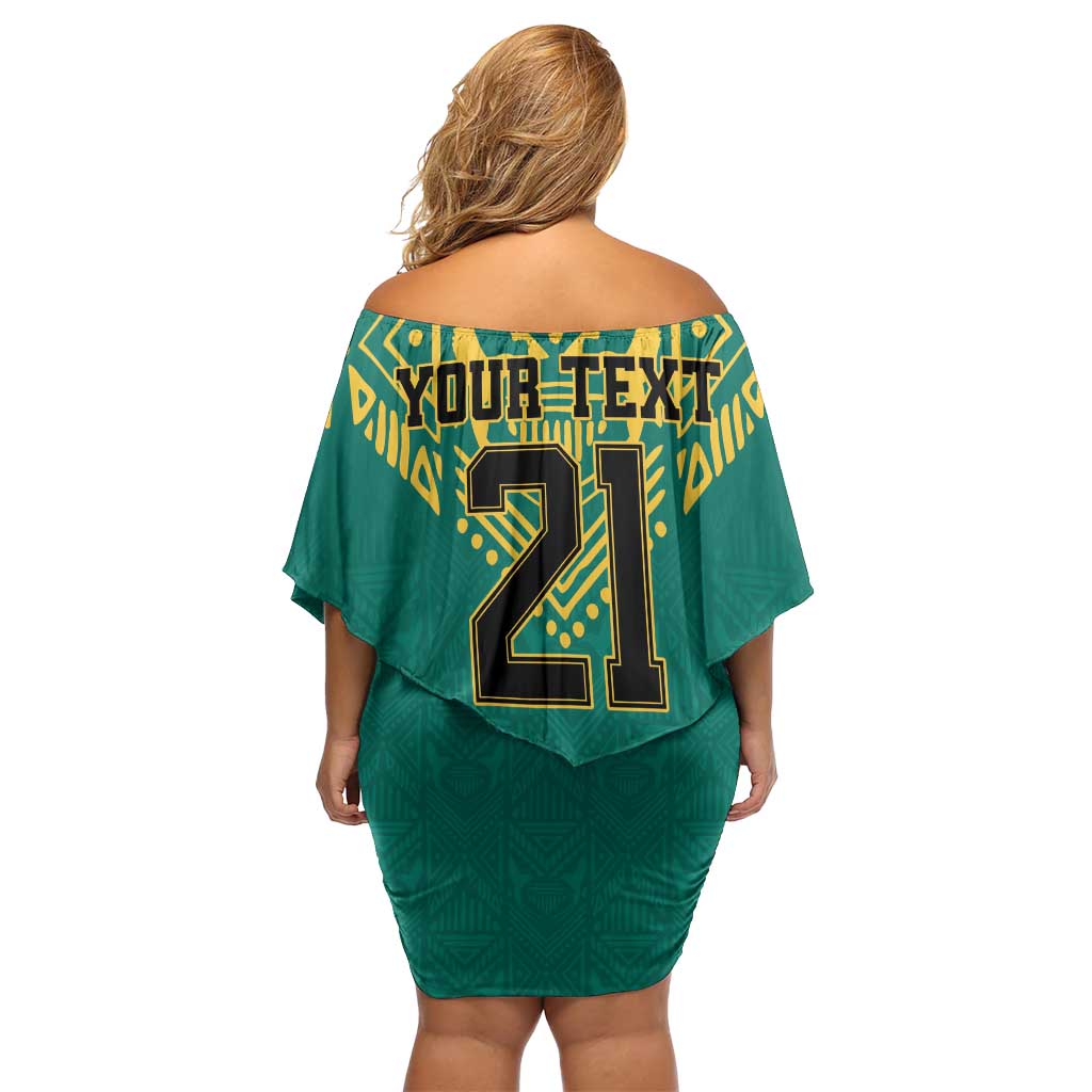 Jamaica Tribal Custom Football Off Shoulder Short Dress Green Style - Wonder Print Shop