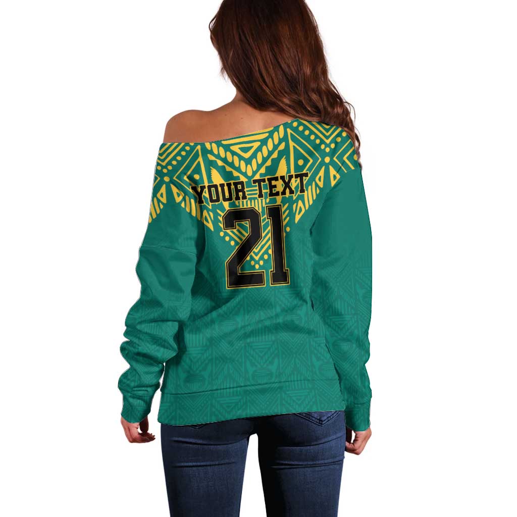 Jamaica Tribal Custom Football Off Shoulder Sweater Green Style - Wonder Print Shop