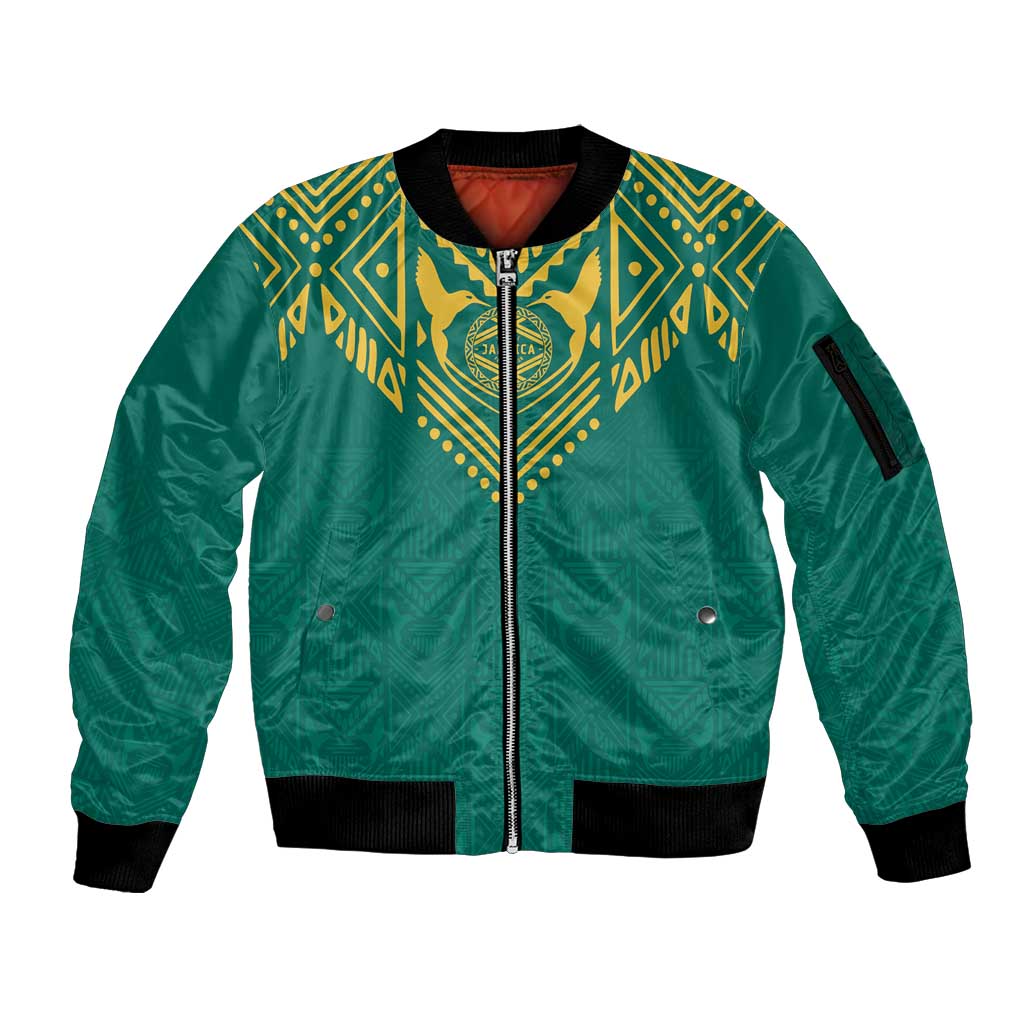 Jamaica Tribal Custom Football Sleeve Zip Bomber Jacket Green Style - Wonder Print Shop