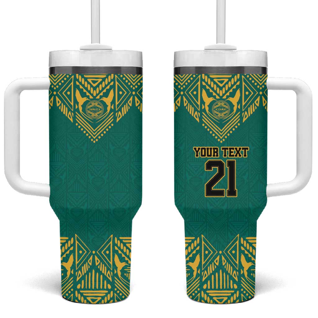 Jamaica Tribal Custom Football Tumbler With Handle Green Style - Wonder Print Shop