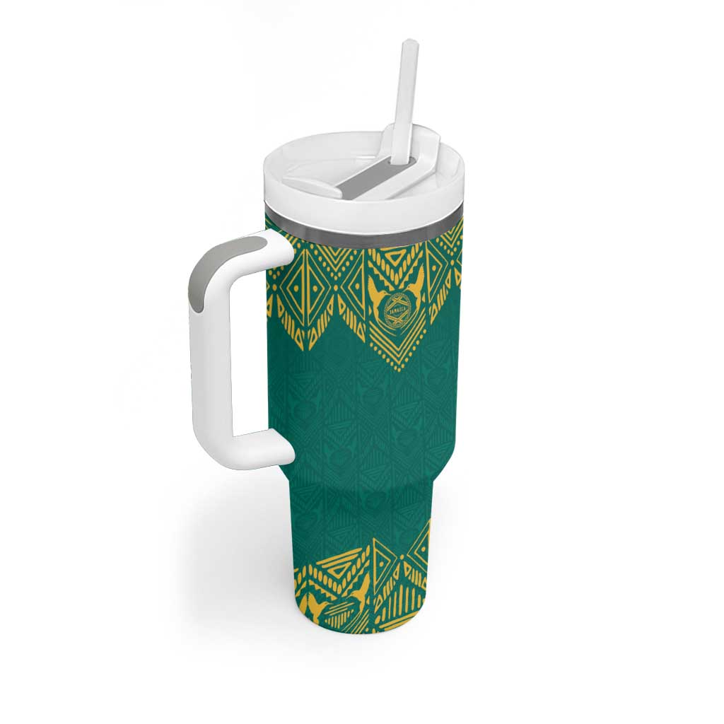 Jamaica Tribal Custom Football Tumbler With Handle Green Style - Wonder Print Shop