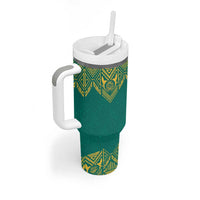 Jamaica Tribal Custom Football Tumbler With Handle Green Style - Wonder Print Shop