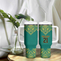 Jamaica Tribal Custom Football Tumbler With Handle Green Style - Wonder Print Shop