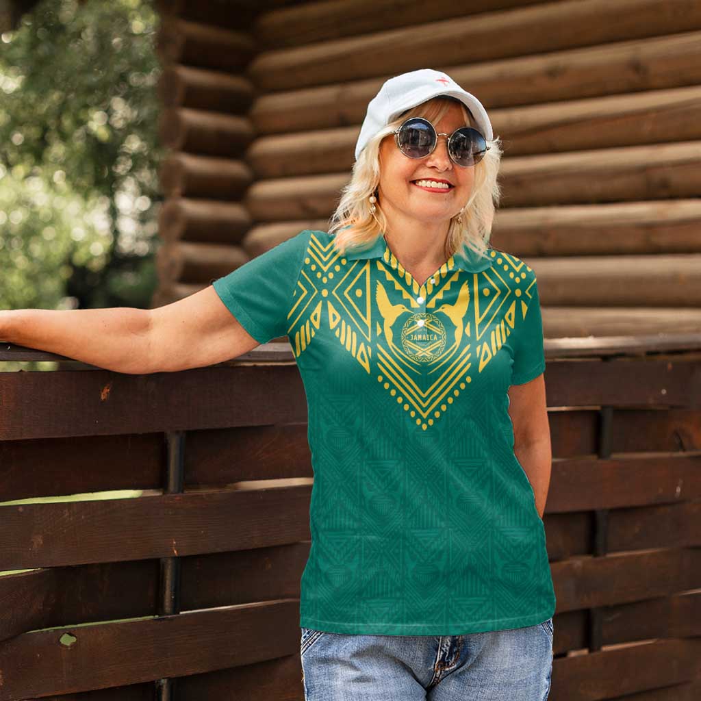 Jamaica Tribal Custom Football Women Polo Shirt Green Style - Wonder Print Shop