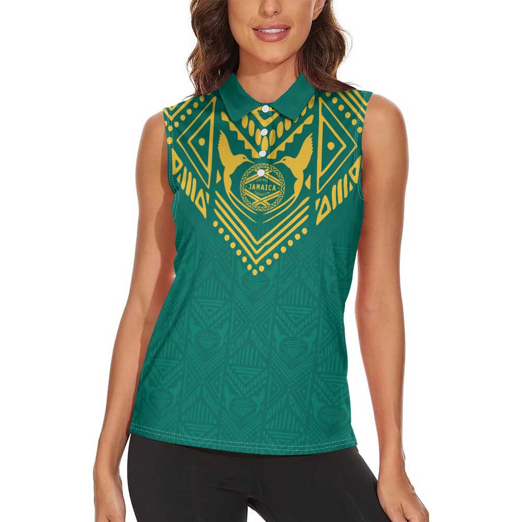 Jamaica Tribal Custom Football Women Sleeveless Polo Shirt Green Style - Wonder Print Shop