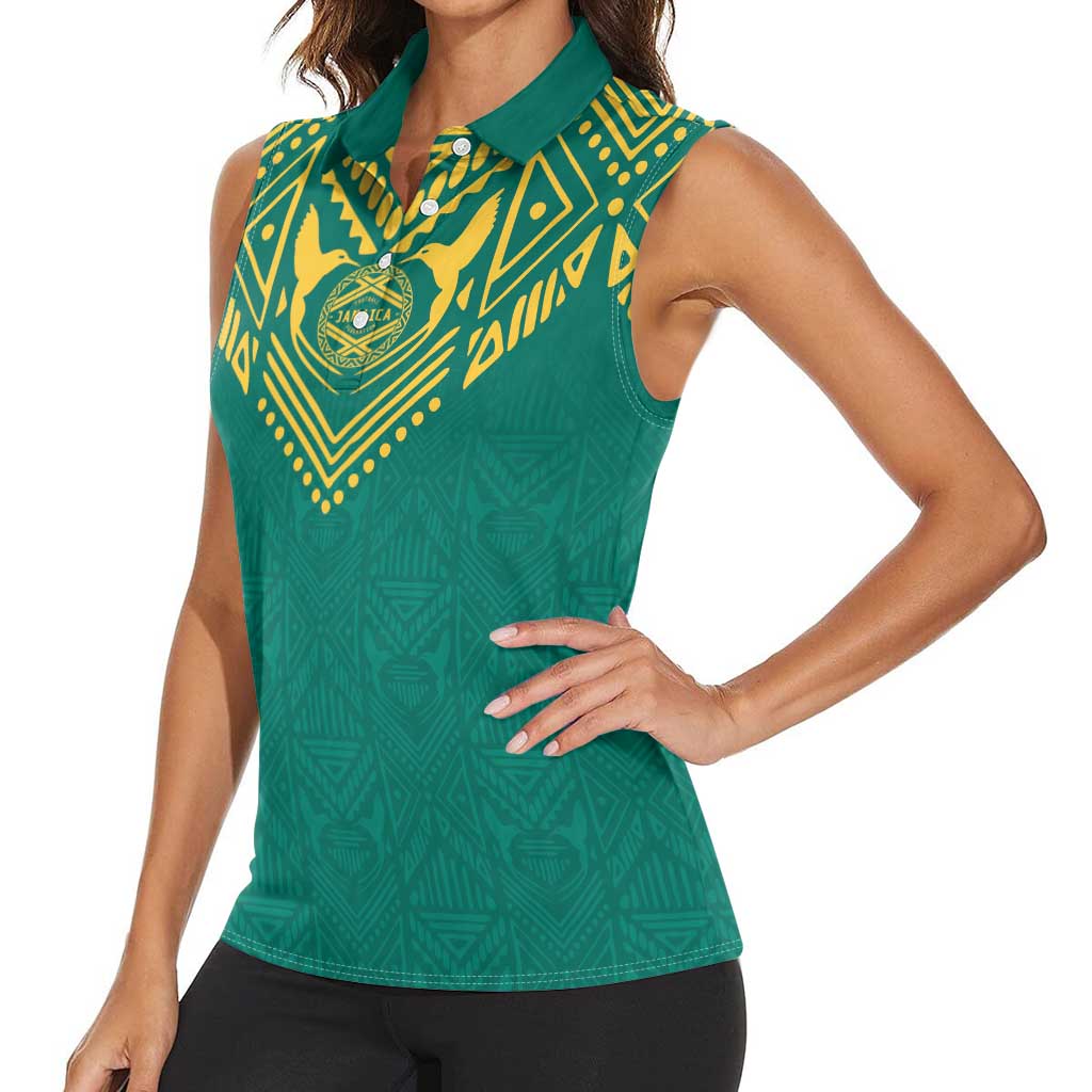 Jamaica Tribal Custom Football Women Sleeveless Polo Shirt Green Style - Wonder Print Shop