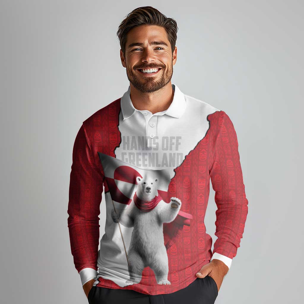 Hands Off Greenland Personalized Long Sleeve Polo Shirt Poland Bear with Flag