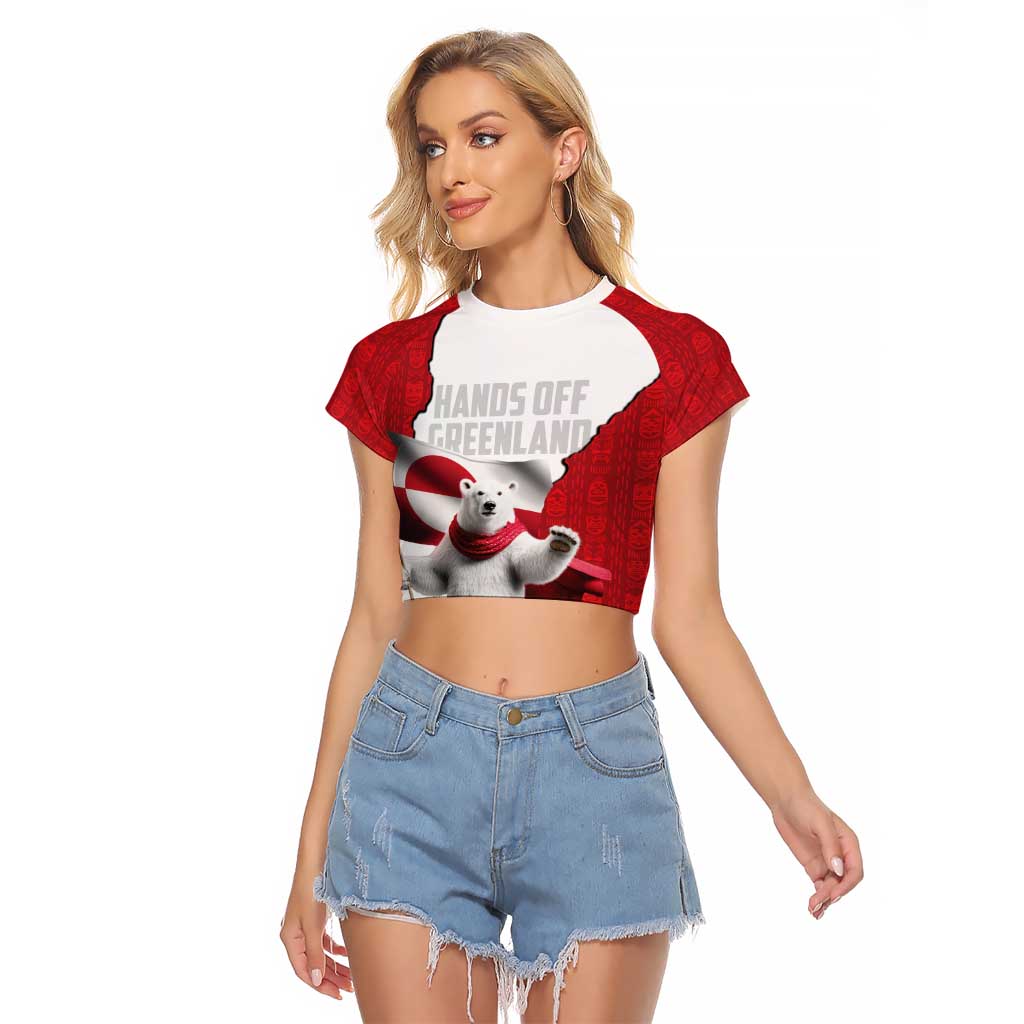 Hands Off Greenland Personalized Raglan Cropped T Shirt Poland Bear with Flag