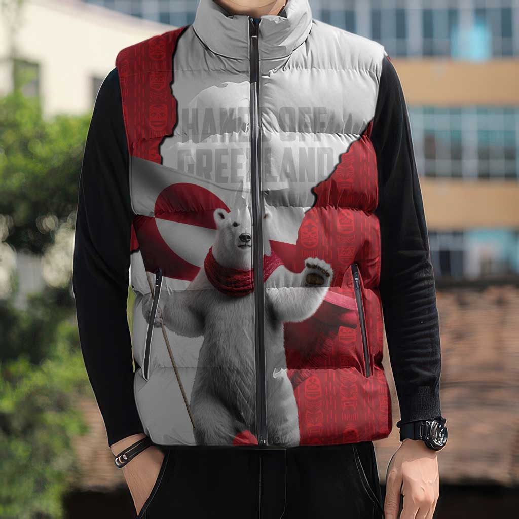 Hands Off Greenland Personalized Sleeveless Puffer Jacket Poland Bear with Flag