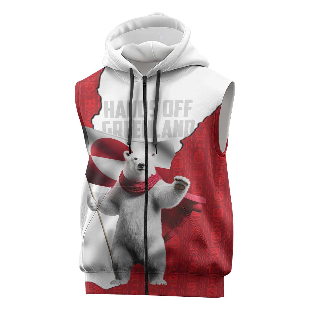 Hands Off Greenland Personalized Sleeveless Zip Hoodie Poland Bear with Flag