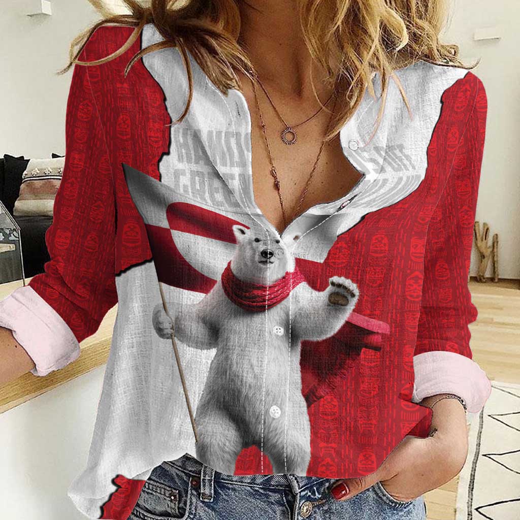 Hands Off Greenland Personalized Women Casual Shirt Poland Bear with Flag