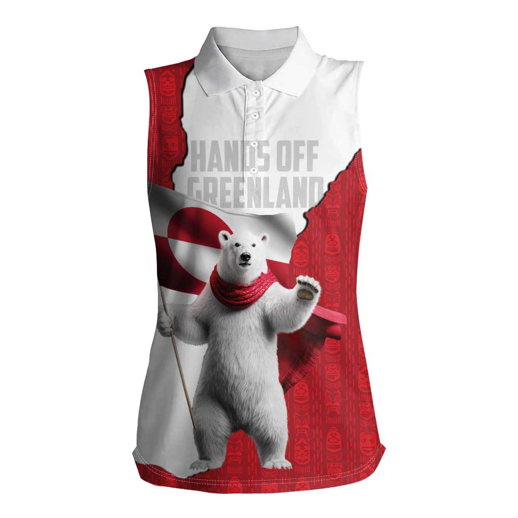 Hands Off Greenland Personalized Women Sleeveless Polo Shirt Poland Bear with Flag