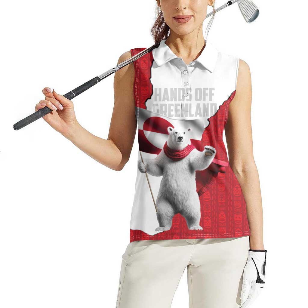 Hands Off Greenland Personalized Women Sleeveless Polo Shirt Poland Bear with Flag