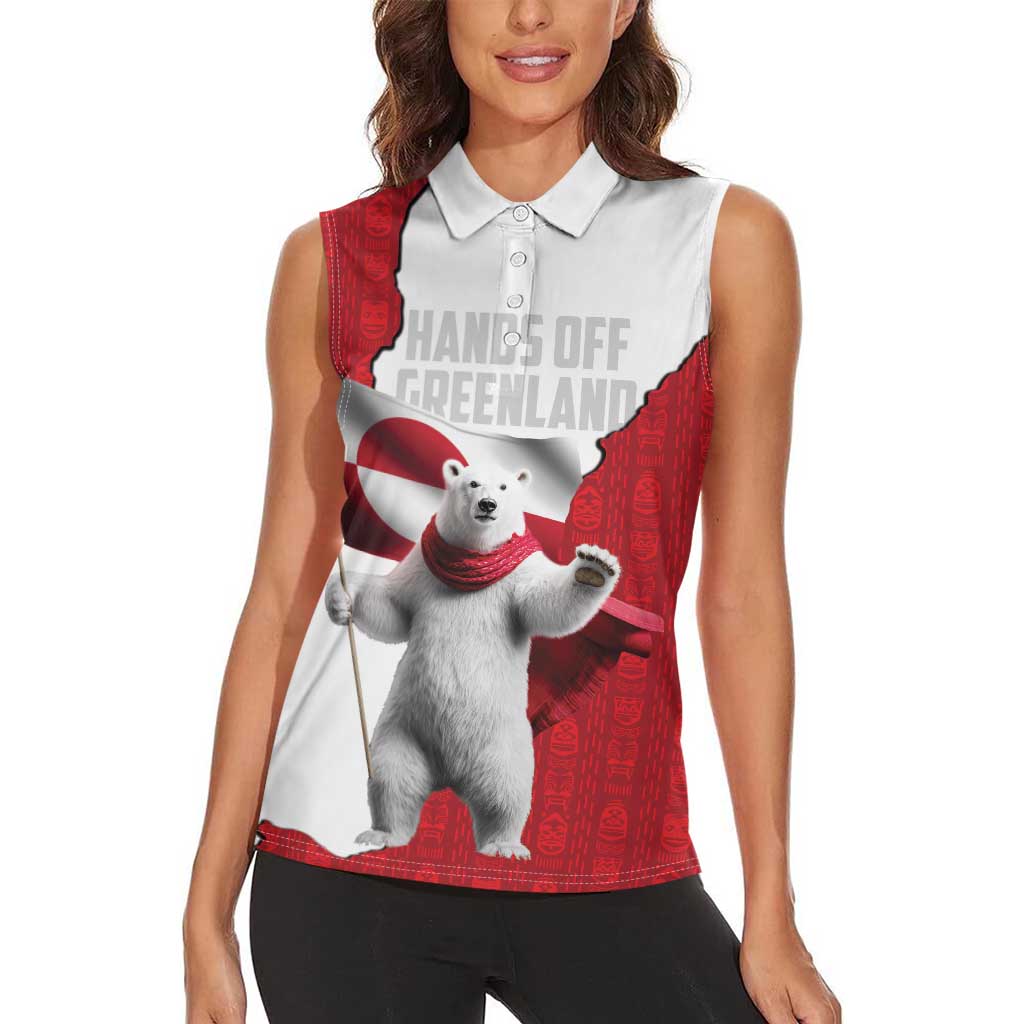 Hands Off Greenland Personalized Women Sleeveless Polo Shirt Poland Bear with Flag