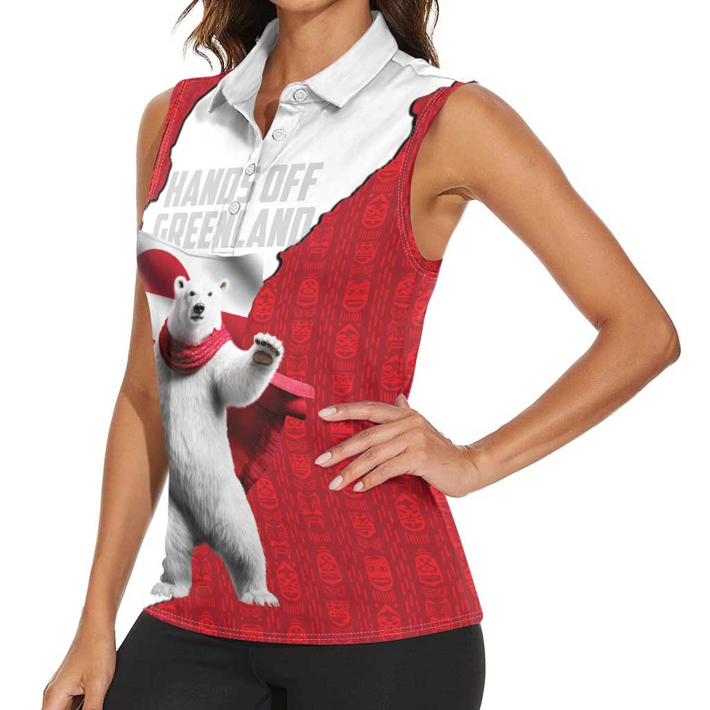 Hands Off Greenland Personalized Women Sleeveless Polo Shirt Poland Bear with Flag