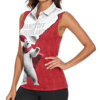 Hands Off Greenland Personalized Women Sleeveless Polo Shirt Poland Bear with Flag