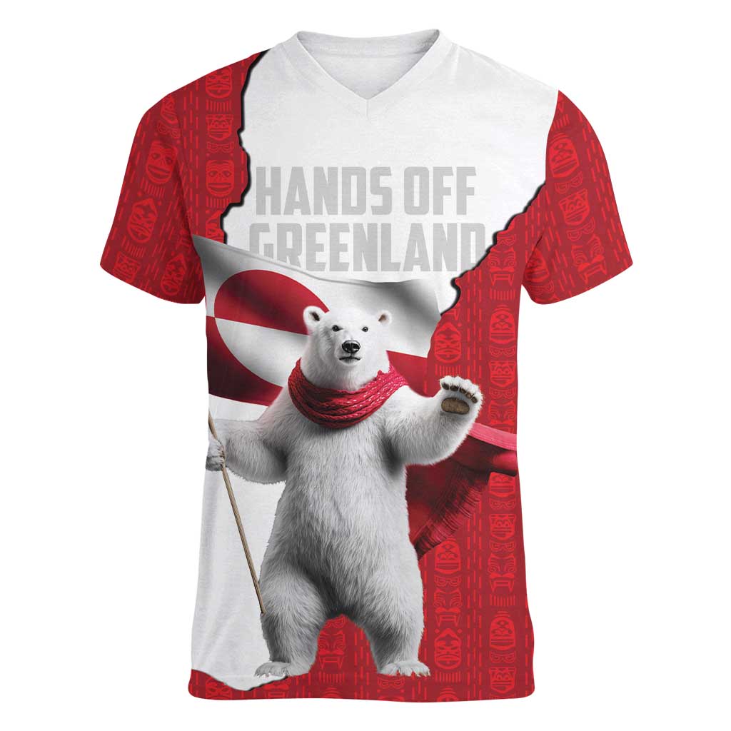 Hands Off Greenland Personalized Women V-Neck T-Shirt Poland Bear with Flag