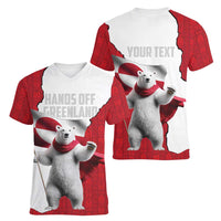 Hands Off Greenland Personalized Women V-Neck T-Shirt Poland Bear with Flag