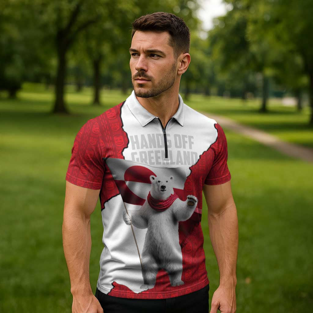 Hands Off Greenland Personalized Zipper Polo Shirt Poland Bear with Flag