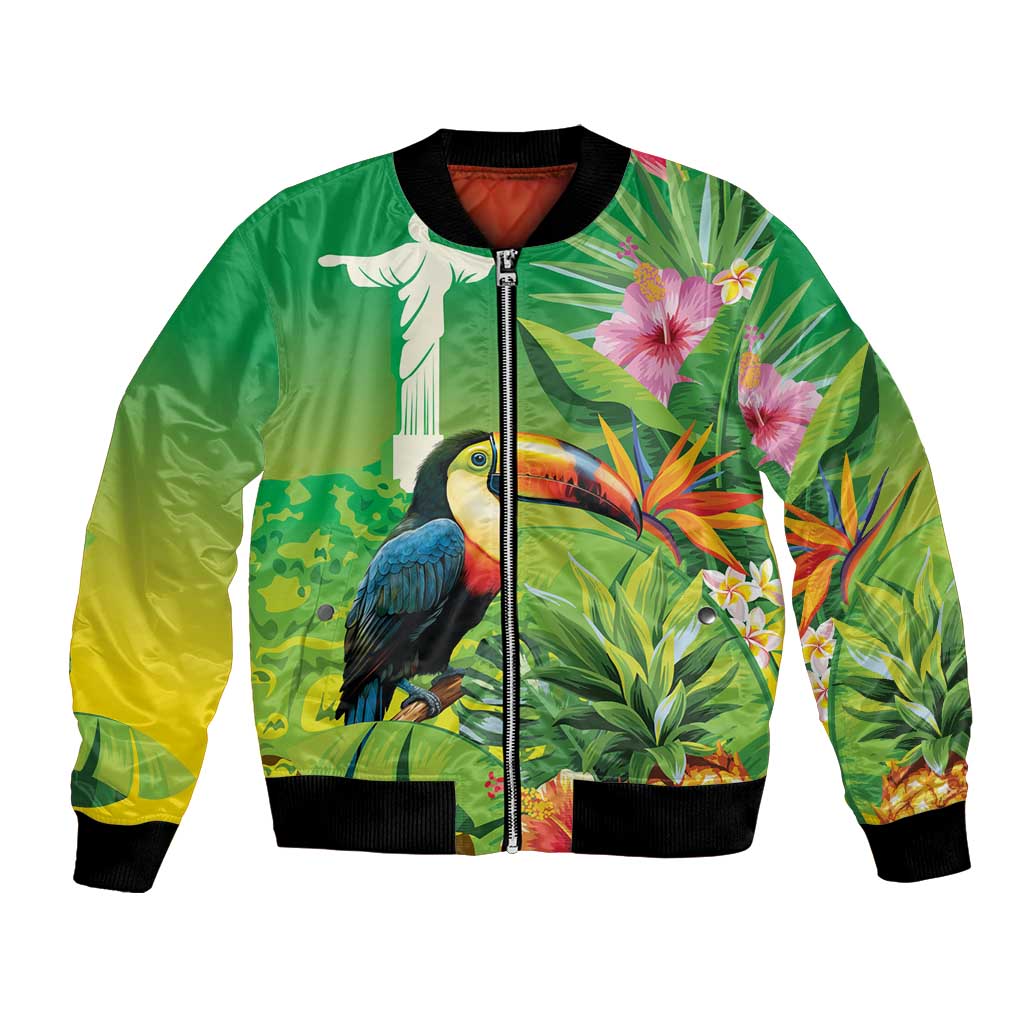 Brazil Rio-Toucan Bird Personalized Bomber Jacket Tropical Flowers