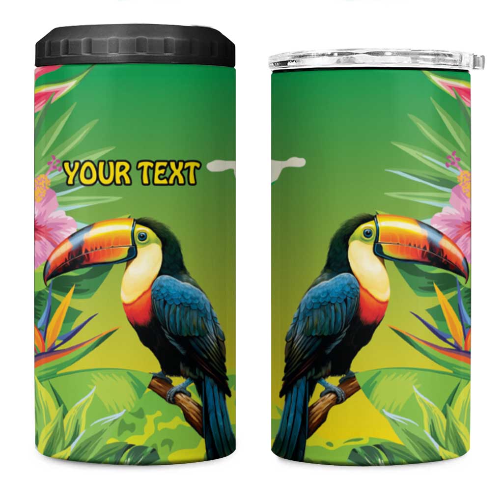 Brazil Rio-Toucan Bird Personalized 4 in 1 Can Cooler Tumbler Tropical Flowers