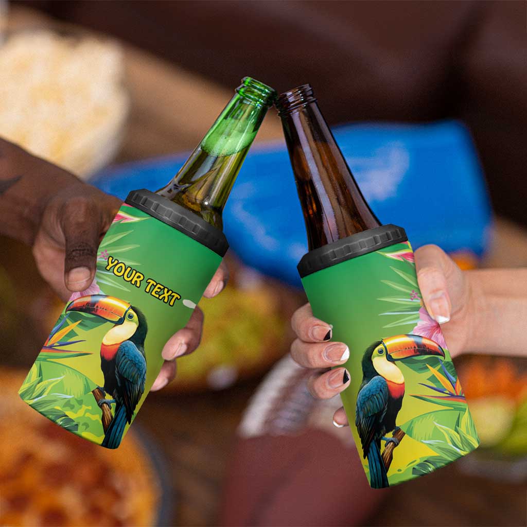 Brazil Rio-Toucan Bird Personalized 4 in 1 Can Cooler Tumbler Tropical Flowers