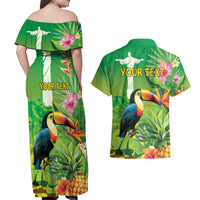 Brazil Rio-Toucan Bird Personalized Couples Matching Off Shoulder Maxi Dress and Hawaiian Shirt Tropical Flowers
