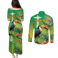 Brazil Rio-Toucan Bird Personalized Couples Matching Puletasi and Long Sleeve Button Shirt Tropical Flowers