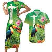 Brazil Rio-Toucan Bird Personalized Couples Matching Short Sleeve Bodycon Dress and Hawaiian Shirt Tropical Flowers