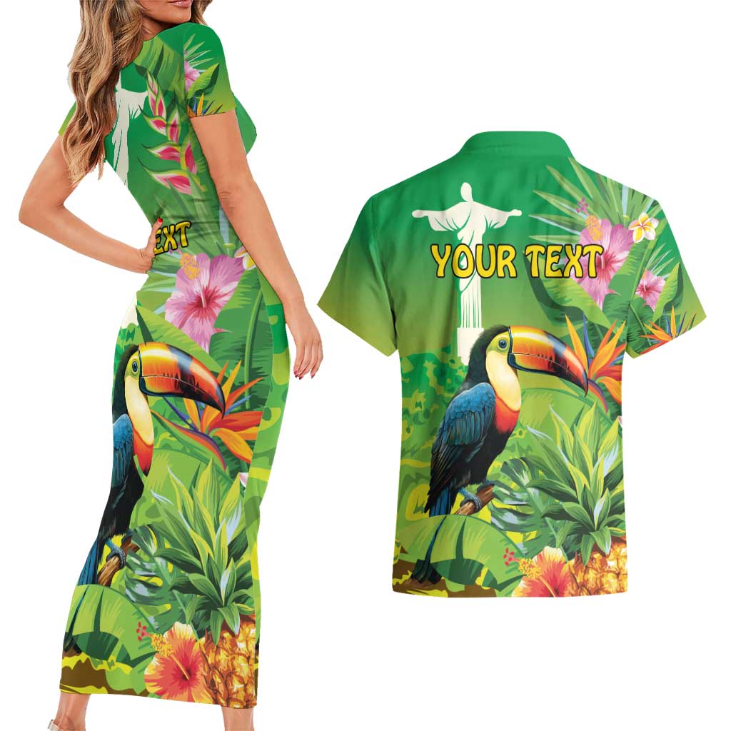 Brazil Rio-Toucan Bird Personalized Couples Matching Short Sleeve Bodycon Dress and Hawaiian Shirt Tropical Flowers