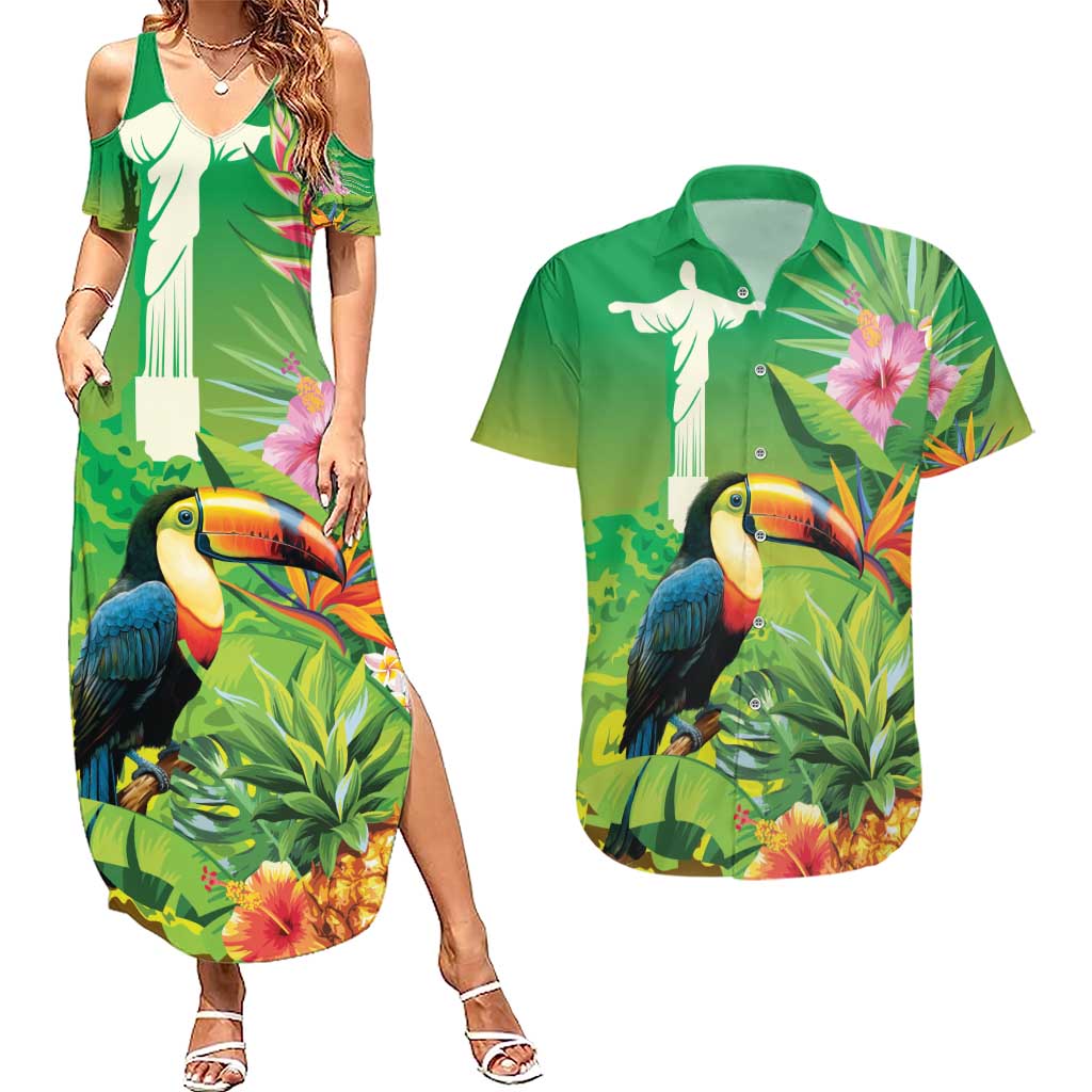 Brazil Rio-Toucan Bird Personalized Couples Matching Summer Maxi Dress and Hawaiian Shirt Tropical Flowers