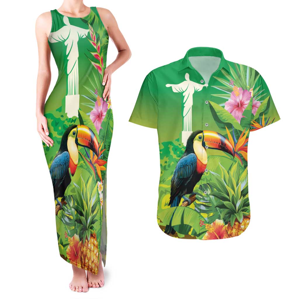 Brazil Rio-Toucan Bird Personalized Couples Matching Tank Maxi Dress and Hawaiian Shirt Tropical Flowers