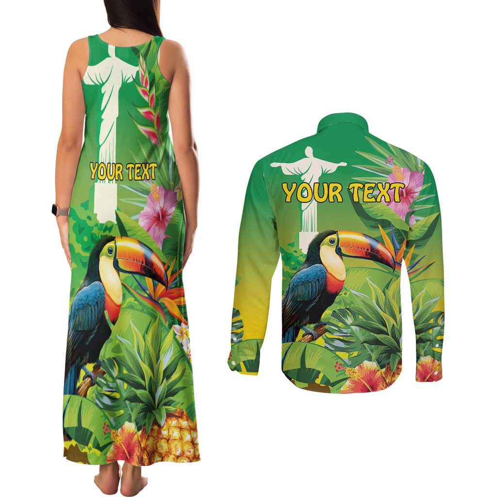 Brazil Rio-Toucan Bird Personalized Couples Matching Tank Maxi Dress and Long Sleeve Button Shirt Tropical Flowers
