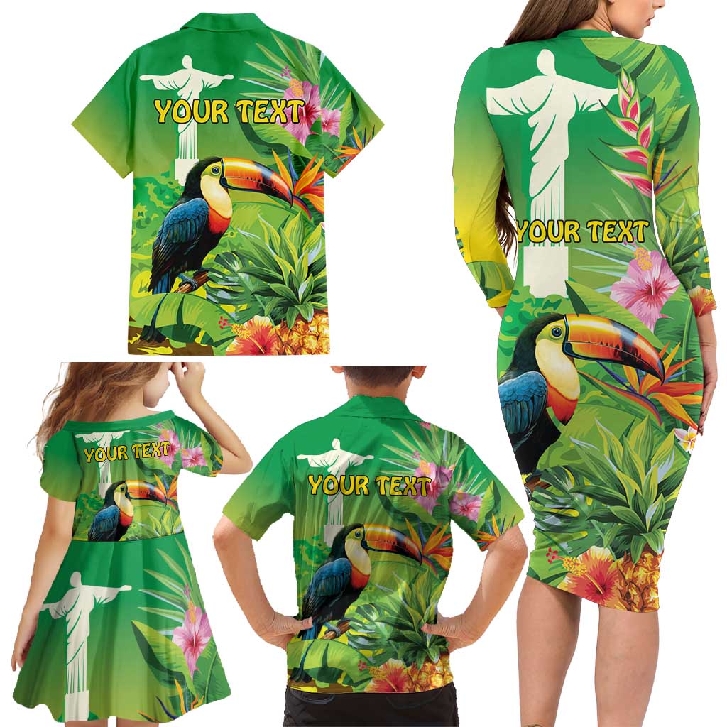 Brazil Rio-Toucan Bird Personalized Family Matching Long Sleeve Bodycon Dress and Hawaiian Shirt Tropical Flowers
