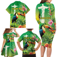 Brazil Rio-Toucan Bird Personalized Family Matching Long Sleeve Bodycon Dress and Hawaiian Shirt Tropical Flowers