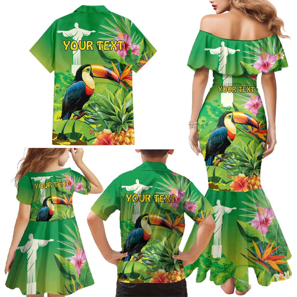 Brazil Rio-Toucan Bird Personalized Family Matching Mermaid Dress and Hawaiian Shirt Tropical Flowers