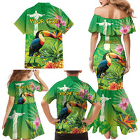 Brazil Rio-Toucan Bird Personalized Family Matching Mermaid Dress and Hawaiian Shirt Tropical Flowers