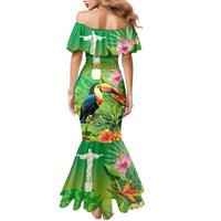 Brazil Rio-Toucan Bird Personalized Family Matching Mermaid Dress and Hawaiian Shirt Tropical Flowers