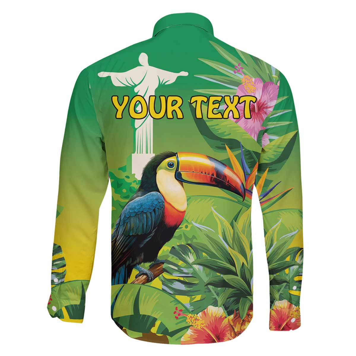 Brazil Rio-Toucan Bird Personalized Family Matching Off The Shoulder Long Sleeve Dress and Hawaiian Shirt Tropical Flowers