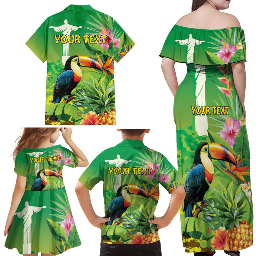 Brazil Rio-Toucan Bird Personalized Family Matching Off Shoulder Maxi Dress and Hawaiian Shirt Tropical Flowers