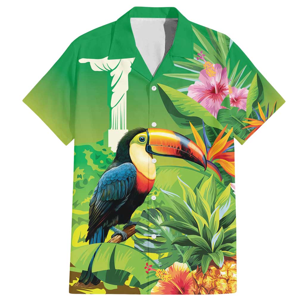 Brazil Rio-Toucan Bird Personalized Family Matching Off Shoulder Maxi Dress and Hawaiian Shirt Tropical Flowers