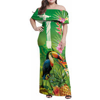 Brazil Rio-Toucan Bird Personalized Family Matching Off Shoulder Maxi Dress and Hawaiian Shirt Tropical Flowers