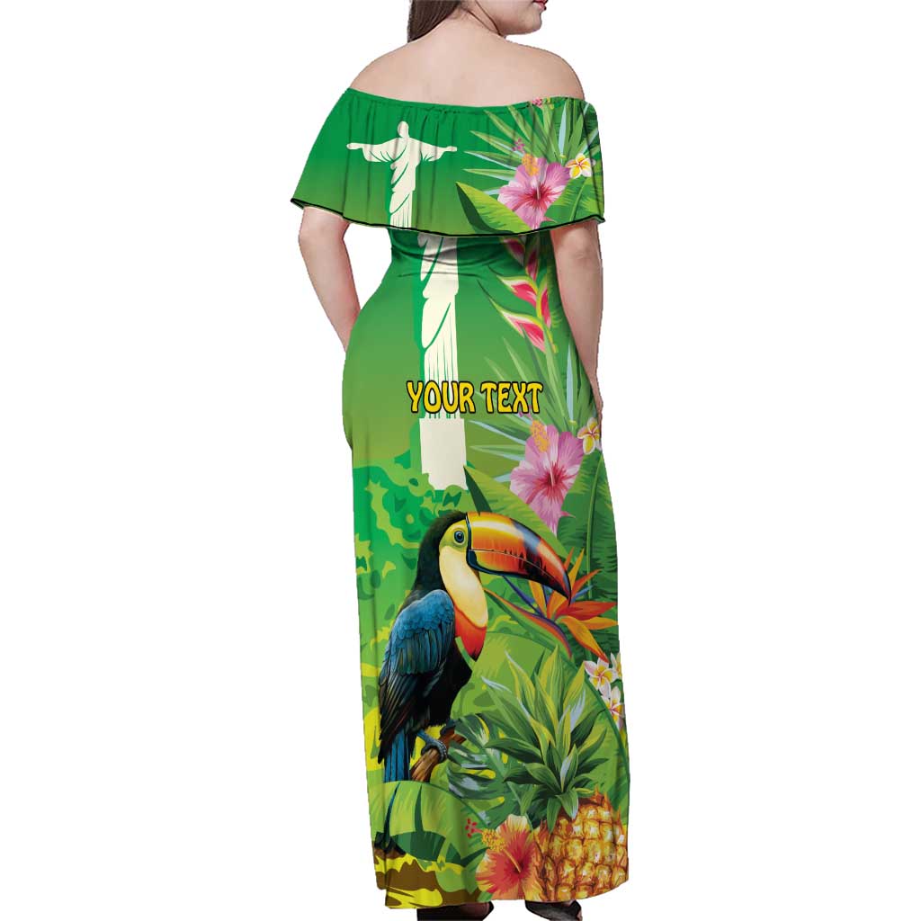 Brazil Rio-Toucan Bird Personalized Family Matching Off Shoulder Maxi Dress and Hawaiian Shirt Tropical Flowers