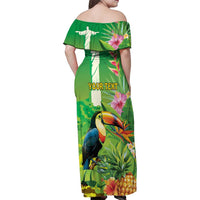Brazil Rio-Toucan Bird Personalized Family Matching Off Shoulder Maxi Dress and Hawaiian Shirt Tropical Flowers