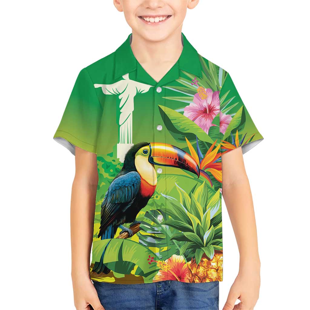 Brazil Rio-Toucan Bird Personalized Family Matching Off Shoulder Maxi Dress and Hawaiian Shirt Tropical Flowers