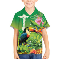 Brazil Rio-Toucan Bird Personalized Family Matching Off Shoulder Maxi Dress and Hawaiian Shirt Tropical Flowers