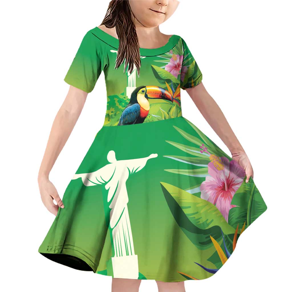 Brazil Rio-Toucan Bird Personalized Family Matching Off Shoulder Short Dress and Hawaiian Shirt Tropical Flowers