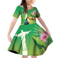 Brazil Rio-Toucan Bird Personalized Family Matching Off Shoulder Short Dress and Hawaiian Shirt Tropical Flowers