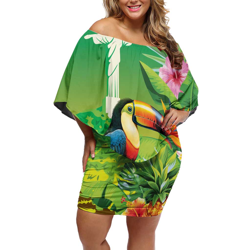 Brazil Rio-Toucan Bird Personalized Family Matching Off Shoulder Short Dress and Hawaiian Shirt Tropical Flowers