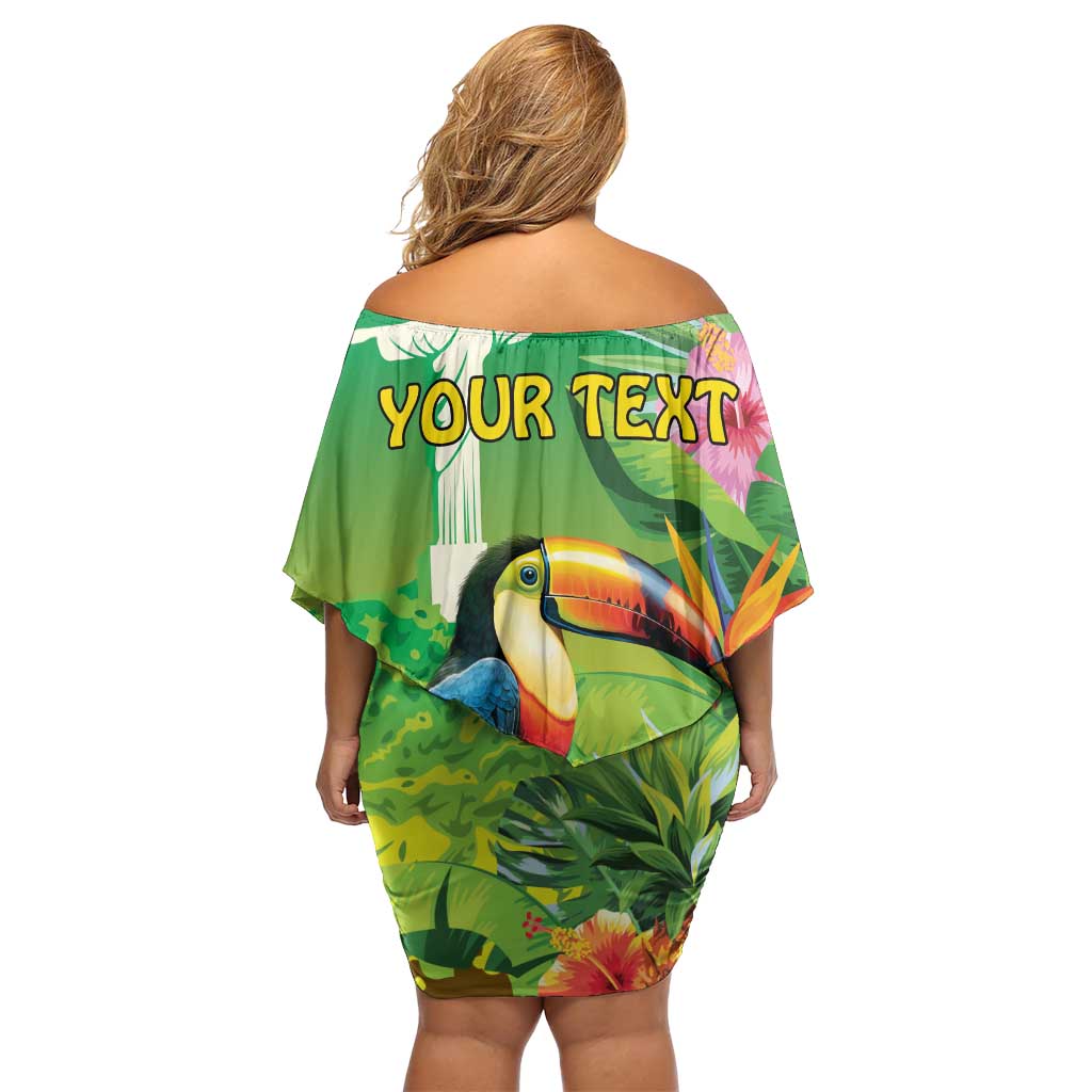 Brazil Rio-Toucan Bird Personalized Family Matching Off Shoulder Short Dress and Hawaiian Shirt Tropical Flowers